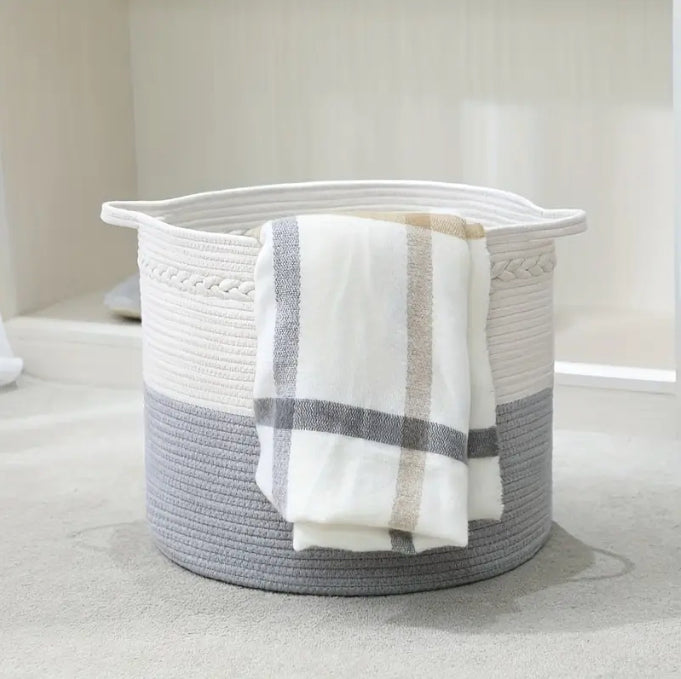 Braided Rope XL Round Basket in Grey & White