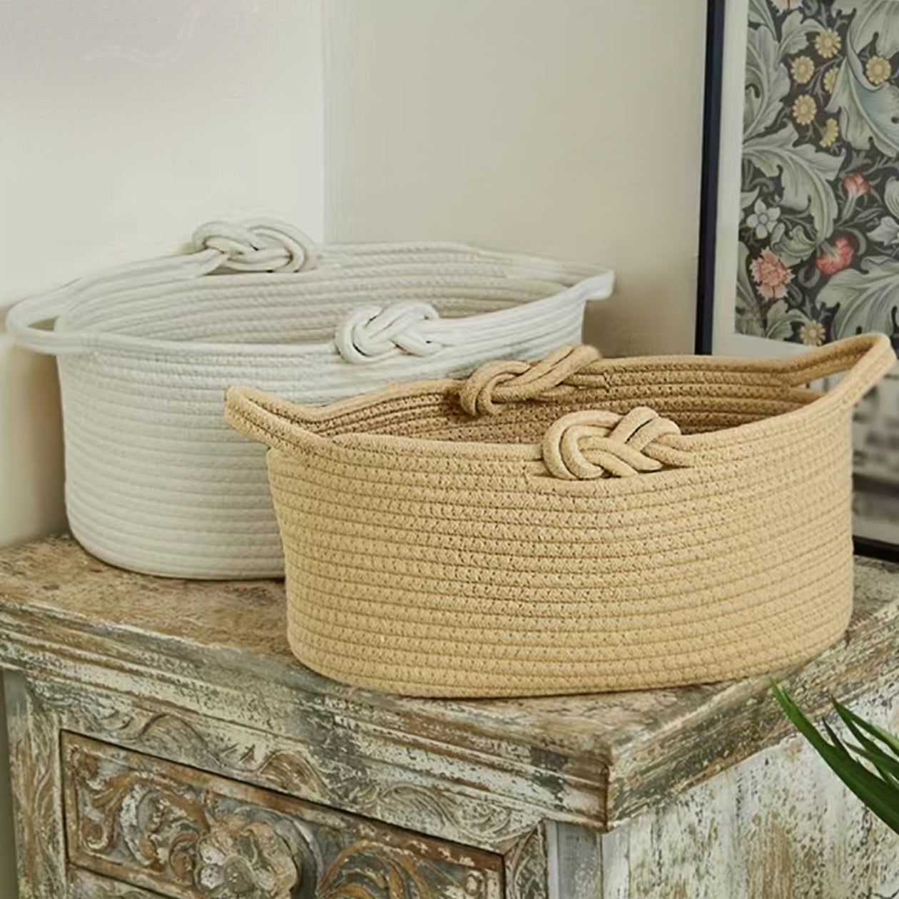 Braided Rope Oval Basket in White