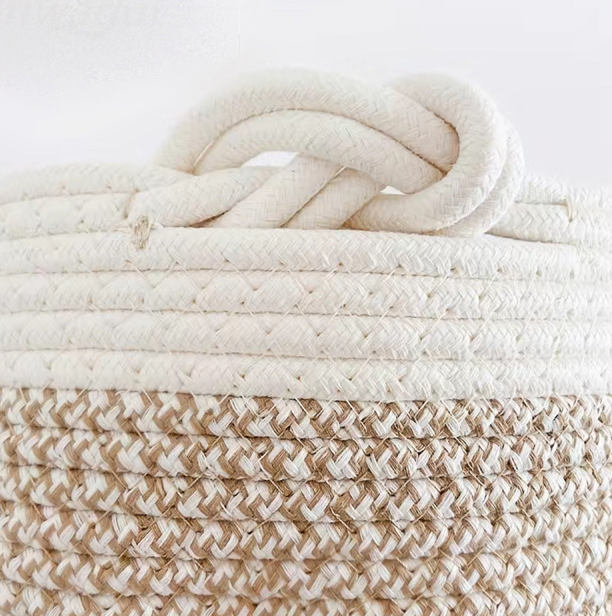 Small Braided Rope Round Baskets in Tan & White