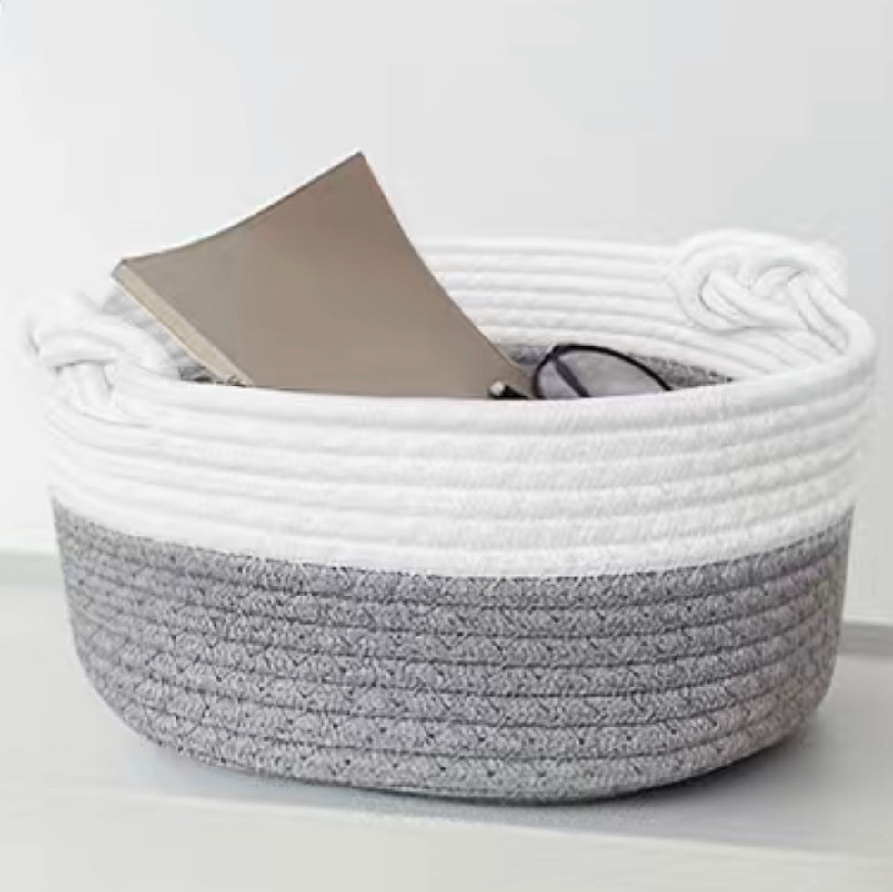 Small Braided Rope Baskets in Grey & White