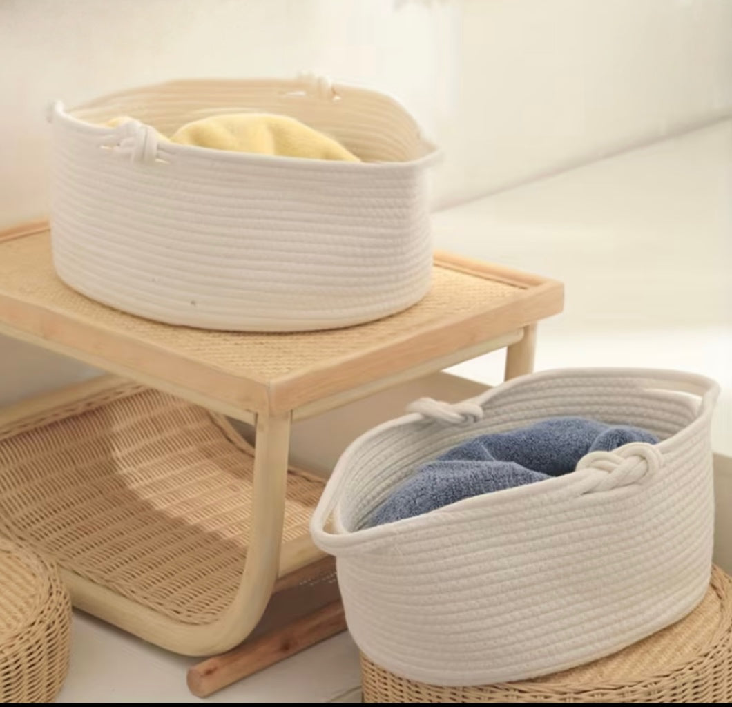Set of Braided Rope Round Baskets in Off White