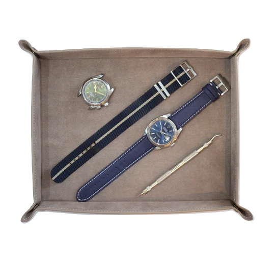 Genuine Leather & Suede Valet Tray in Light Taupe