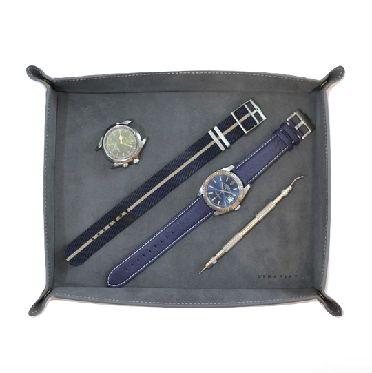 Genuine Leather & Suede Valet Tray in Grey