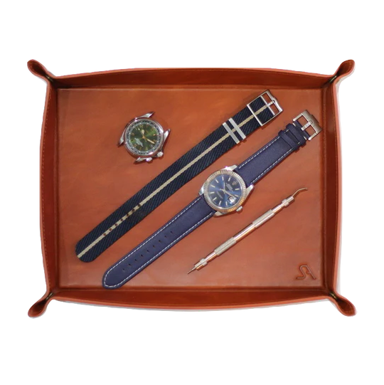 Genuine Leather Valet Tray in Warm Brown