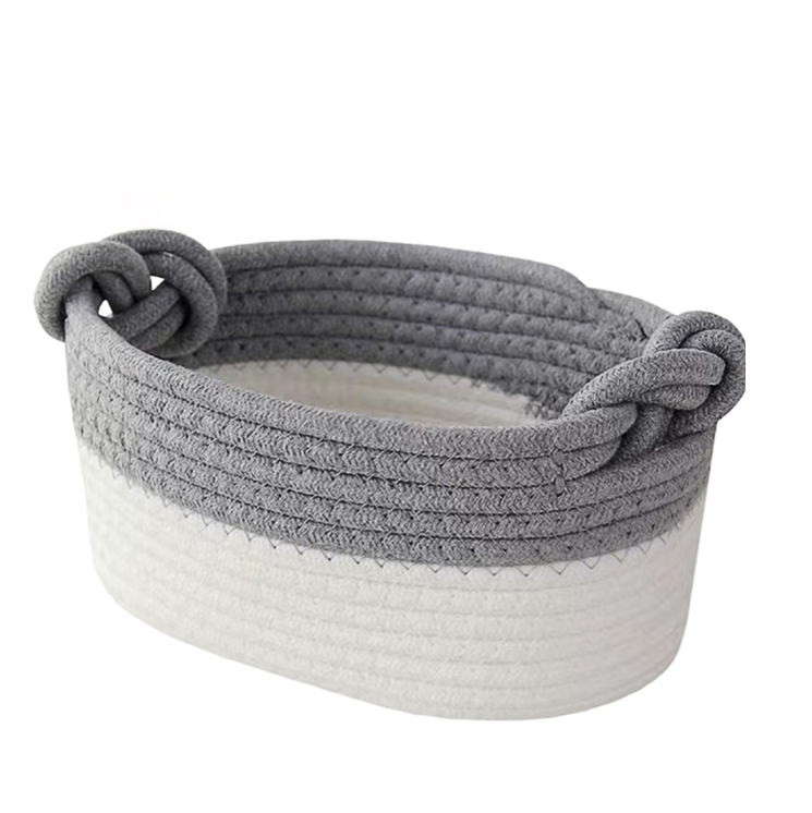 Small Braided Rope Baskets in Grey & White