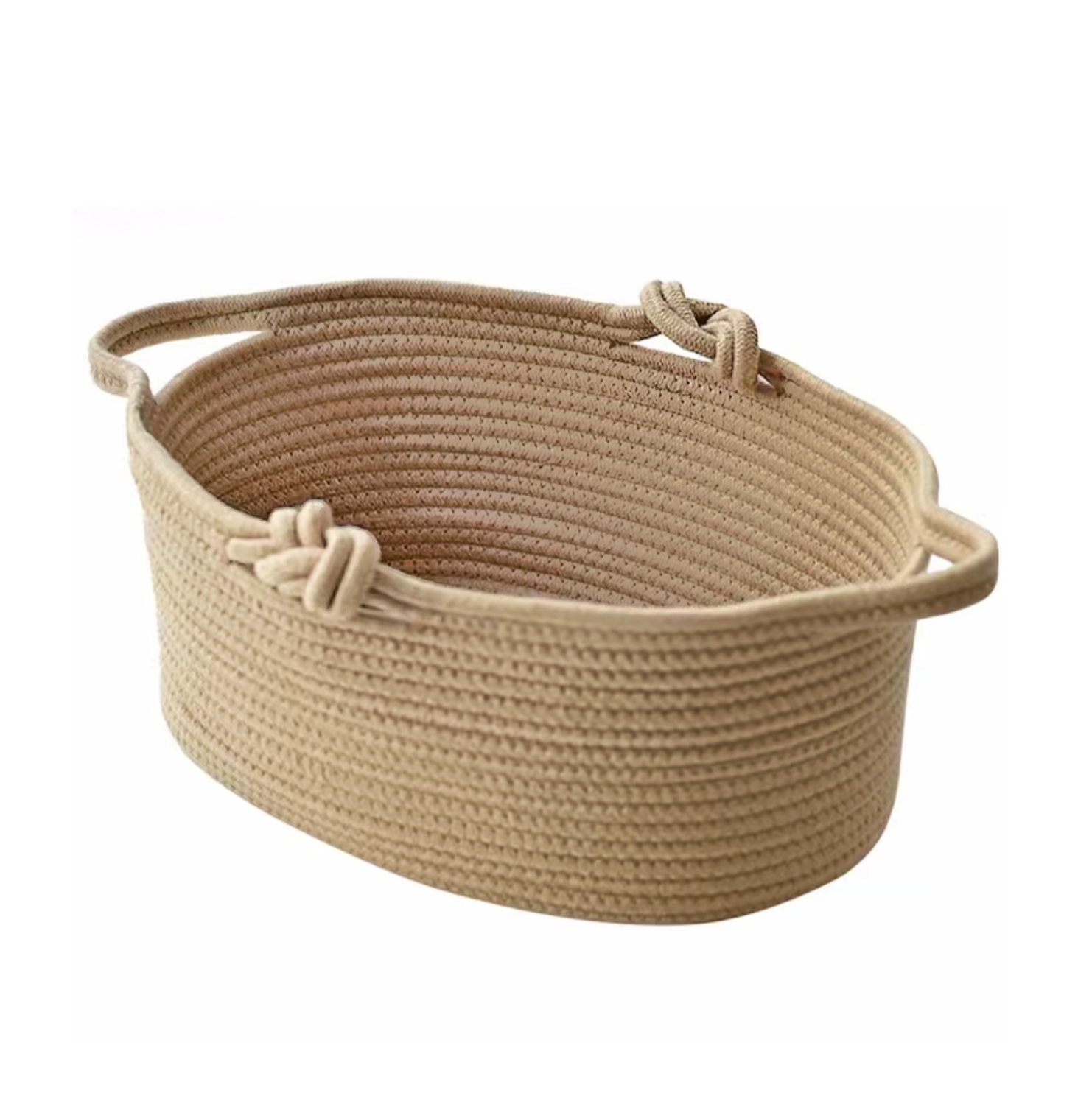 Braided Rope Oval Basket in Light Tan