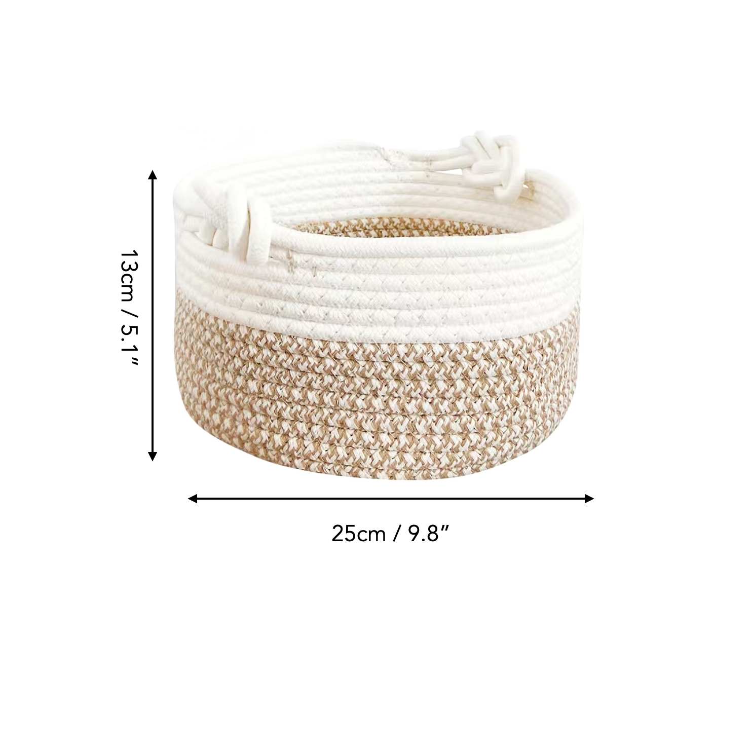 Small Braided Rope Round Baskets in Tan & White