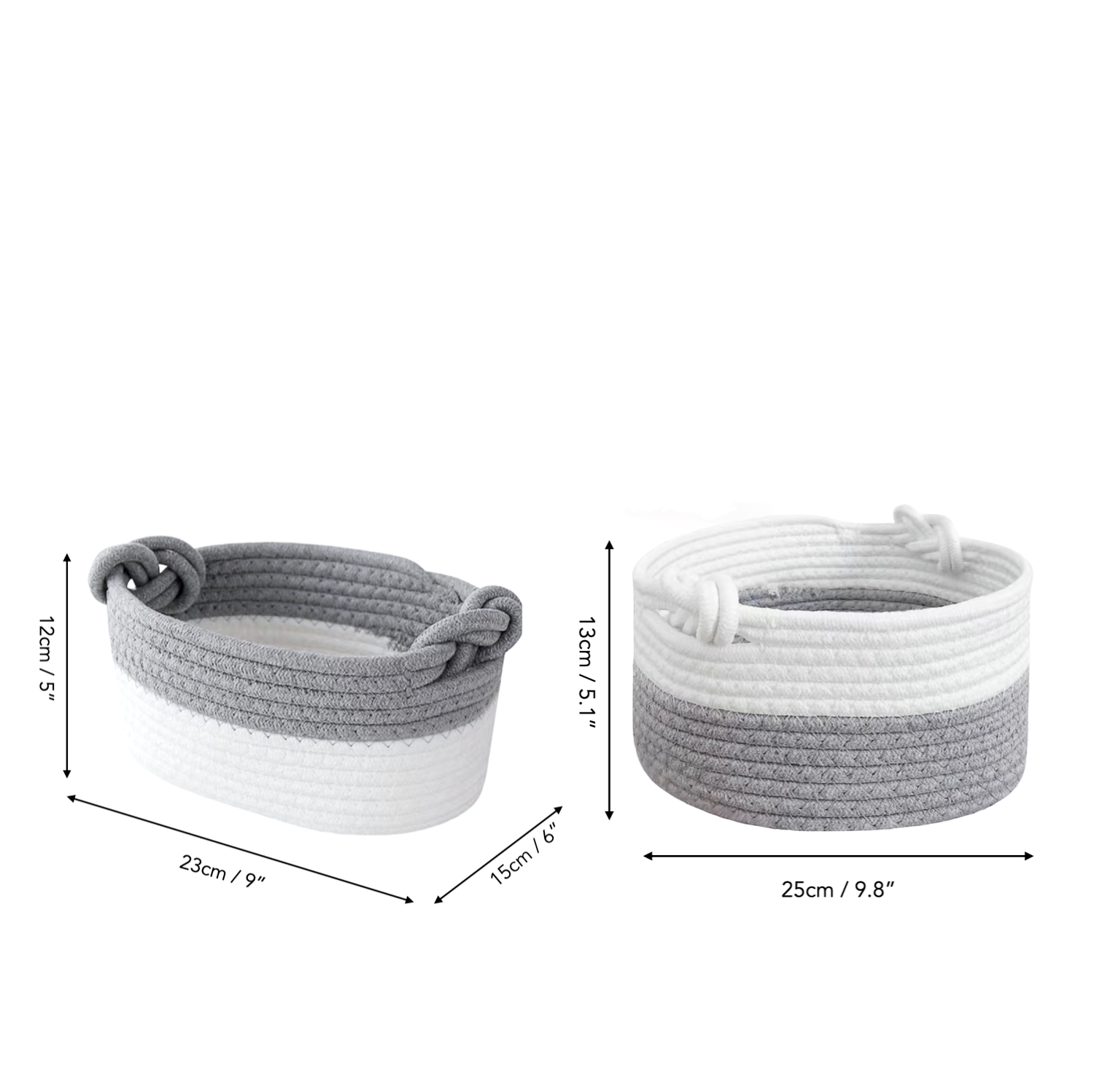 Small Braided Rope Baskets in Grey & White