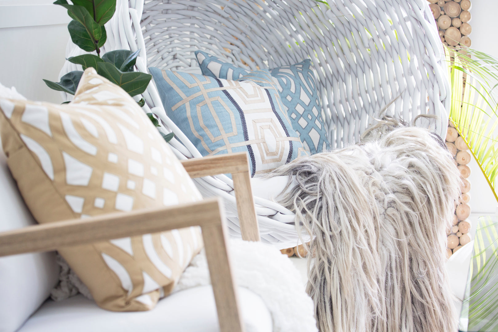 Bandhini Outdoor Cloud Tassel Lumbar Cushion