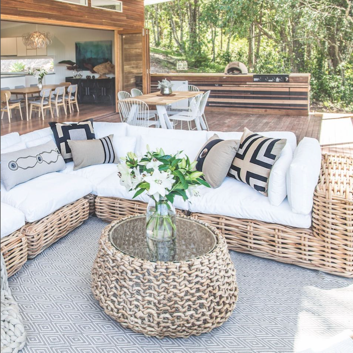 Bandhini Outdoor Black Tassel Cushion