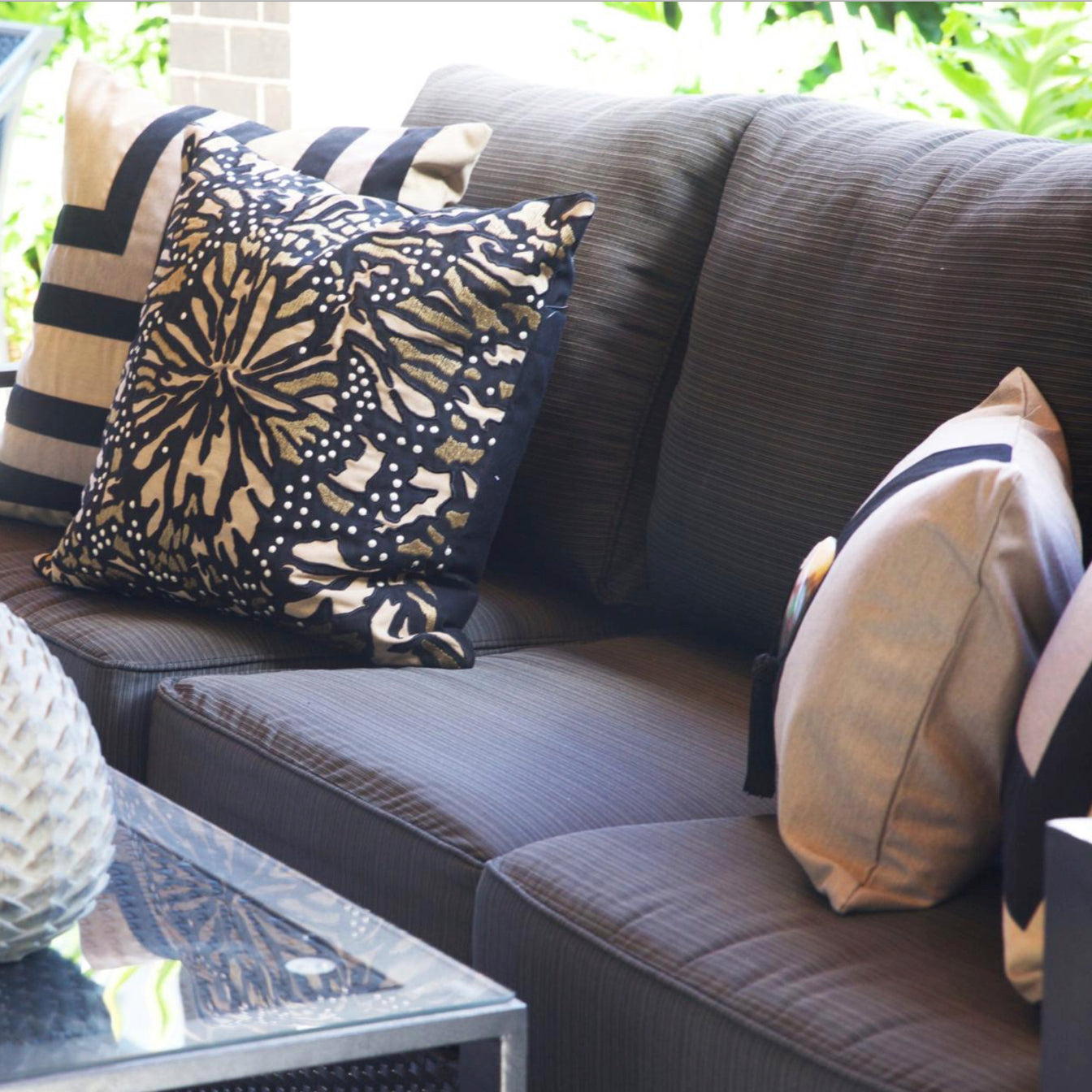 Bandhini Outdoor Black Regent Cross Lounge Cushion