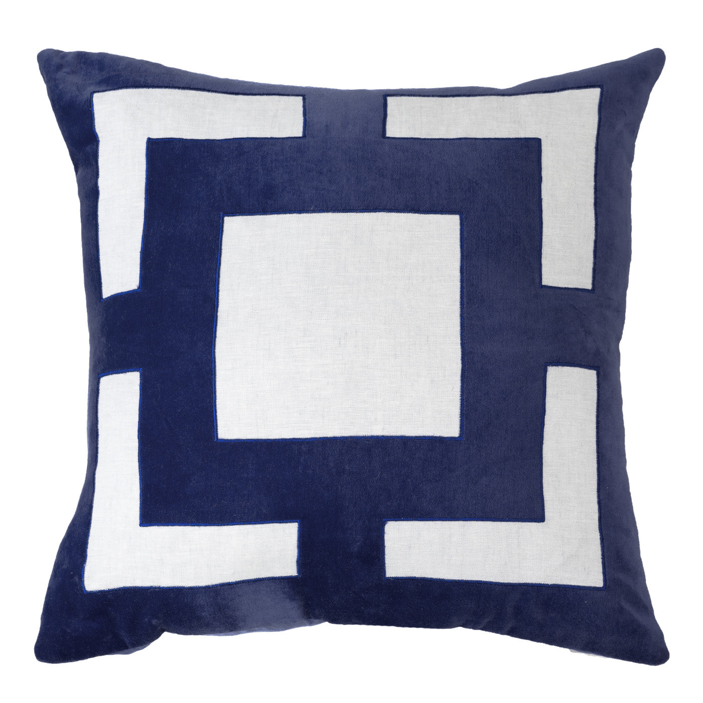 Bandhini Navy Velvet & Linen Panel Cushion