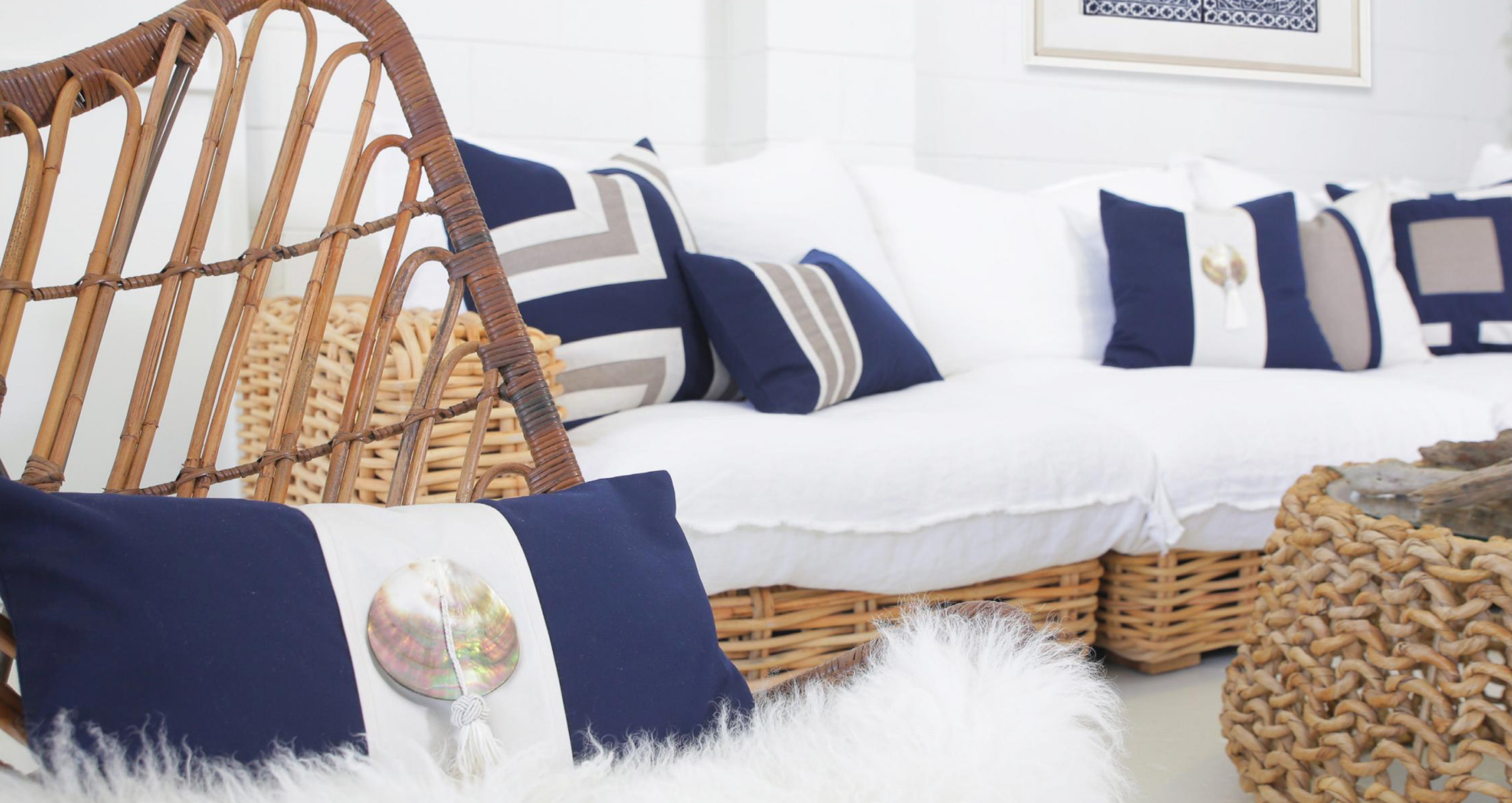 Bandhini Outdoor Navy & Beige Panel Cushion