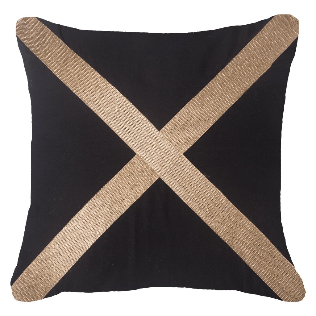 Bandhini Black & Gold Braid Cross Cushion