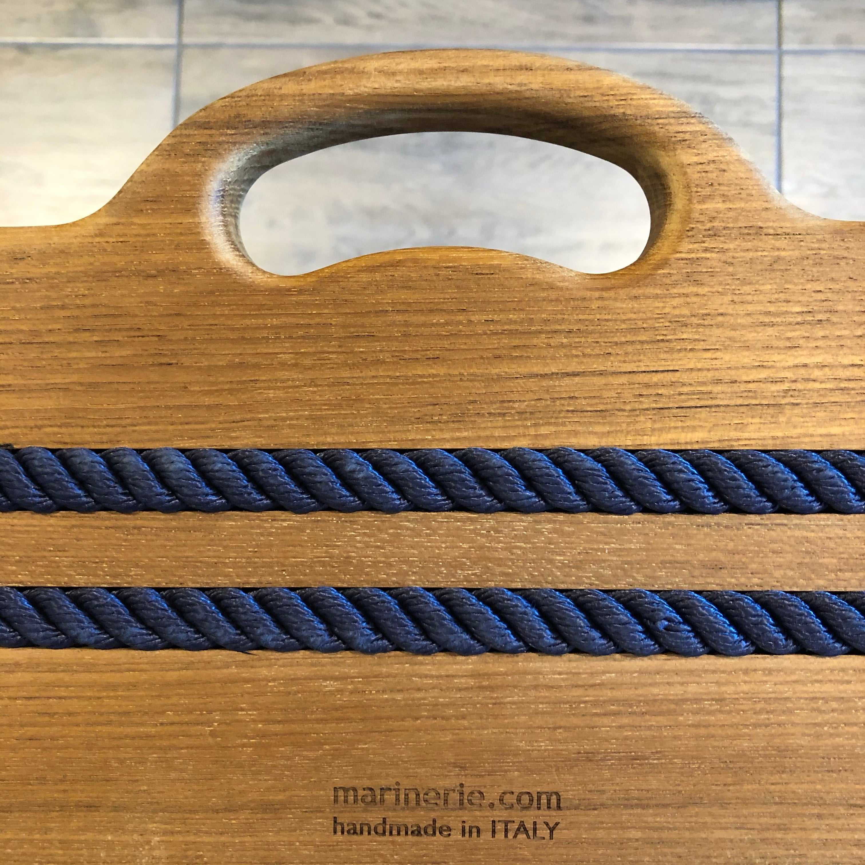 Rope and teak yacht shoe basket. Handmade in Italy