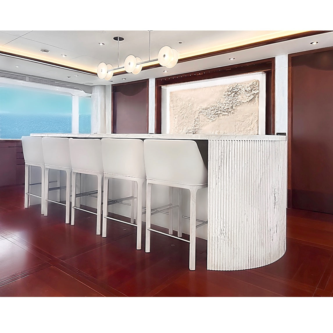 Corian Thermofluted Dining Counter onboard 44m superyacht by Boat Style