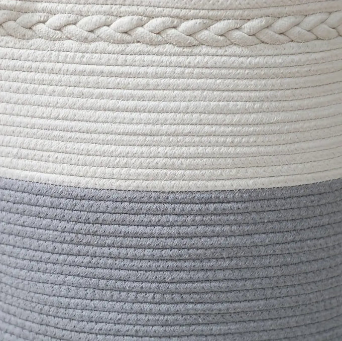 Braided Rope XL Round Basket in Grey & White