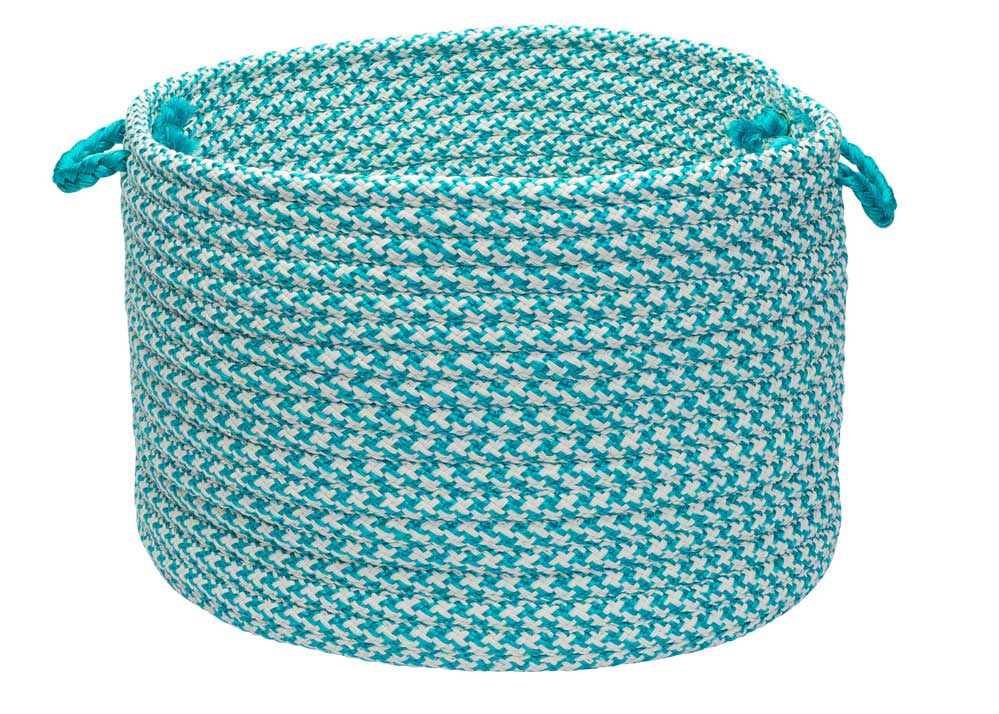 Herringbone Braided Rope Basket in Aqua and White