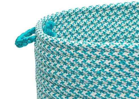 Herringbone Braided Rope Basket in Aqua and White