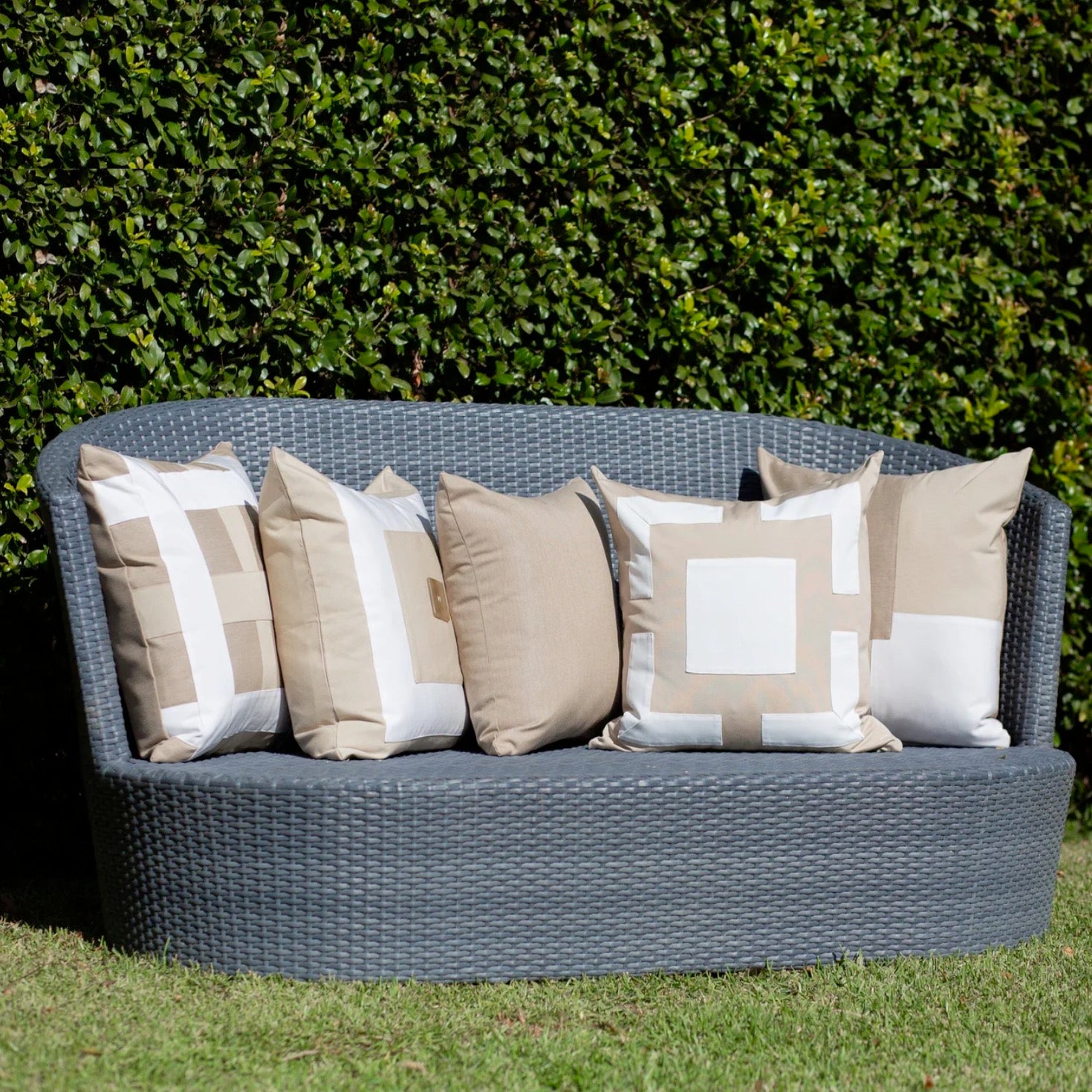 Bandhini Outdoor Beige Squares Cushion Bundle