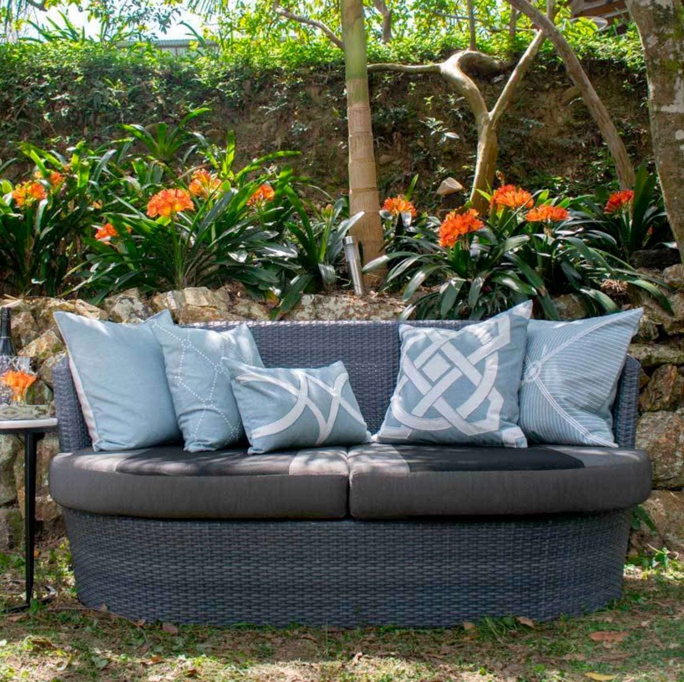 Bandhini Outdoor Cloud Blue & White Reverse Lounge Cushion