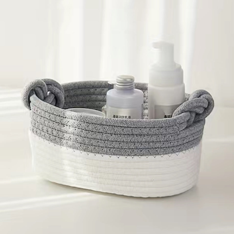 Small Braided Rope Baskets in Grey & White