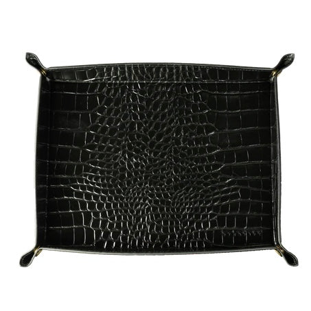 Genuine Leather Valet Tray in Black Embossed Alligator Print