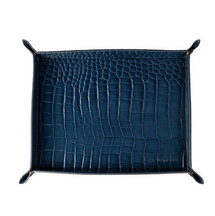 Genuine Leather Valet Tray in Navy Blue Embossed Alligator Print