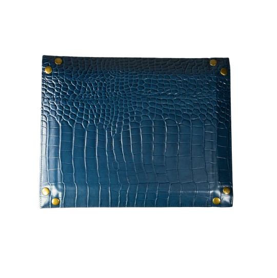 Genuine Leather Valet Tray in Navy Blue Embossed Alligator Print