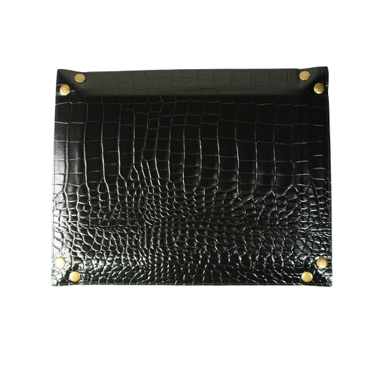 Genuine Leather Valet Tray in Black Embossed Alligator Print