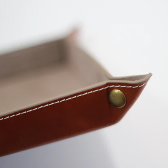 Genuine Leather & Suede Valet Tray in Light Taupe