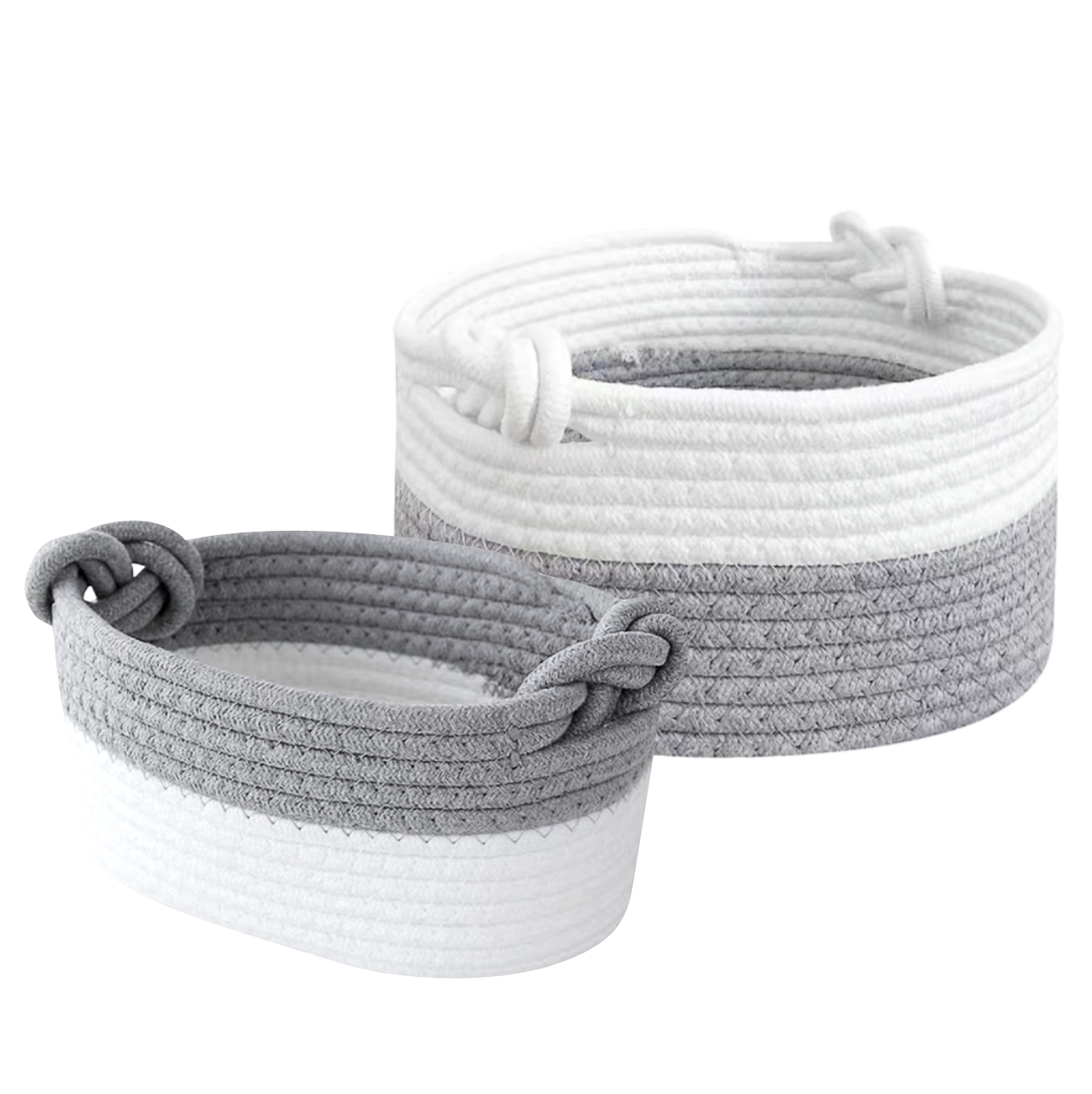 Small Braided Rope Baskets in Grey & White