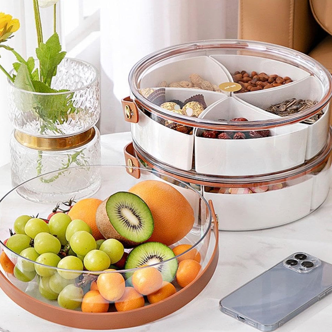 Snacks & Fruit Serving Box With Handle & Lid