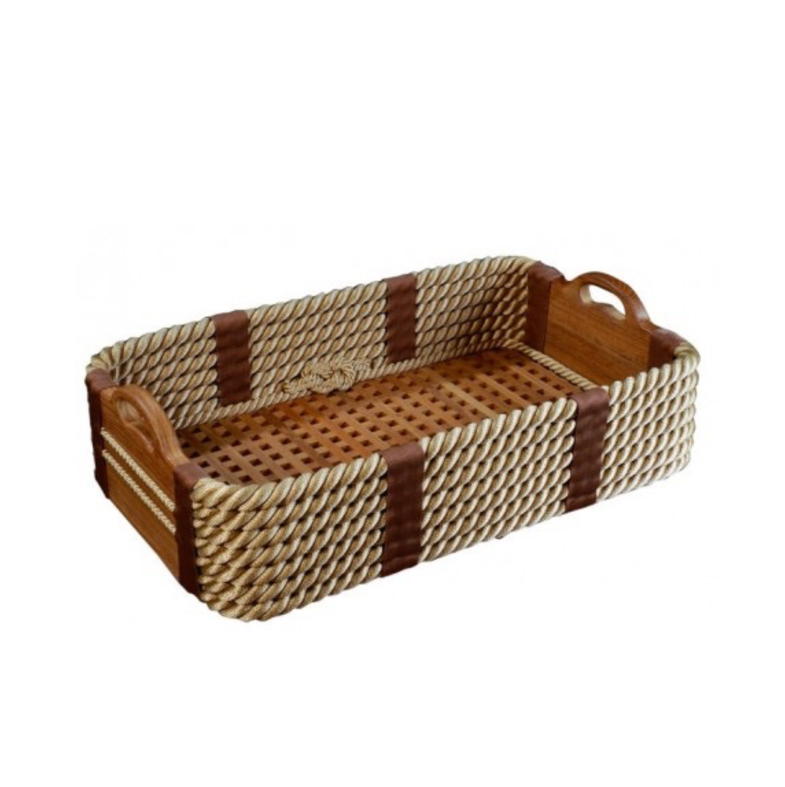 Rope and teak yacht shoe basket. Handmade in Italy