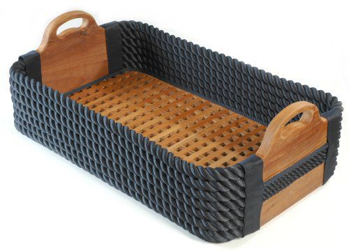 Rope and teak yacht shoe basket. Handmade in Italy