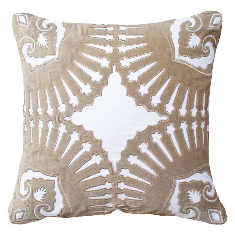 Bandhini Natural Roman Applique Velvet Lounge Cushion