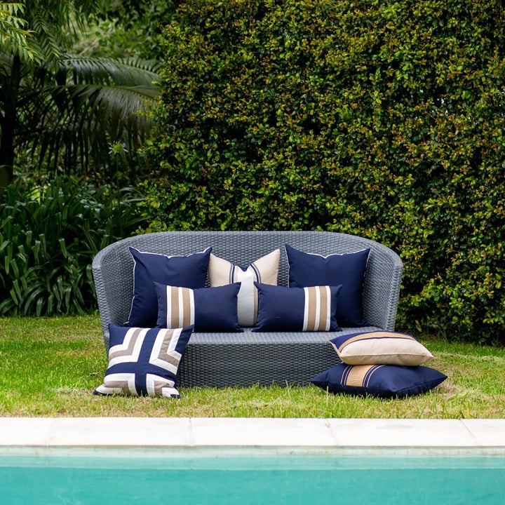 Bandhini Outdoor Navy & Beige Nautical Charlie Cushion