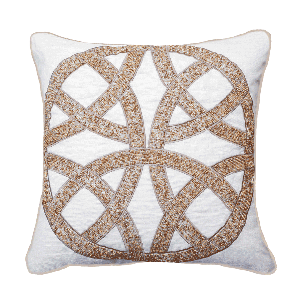 Bandhini White & Gold Braid Euro Cushion Cover