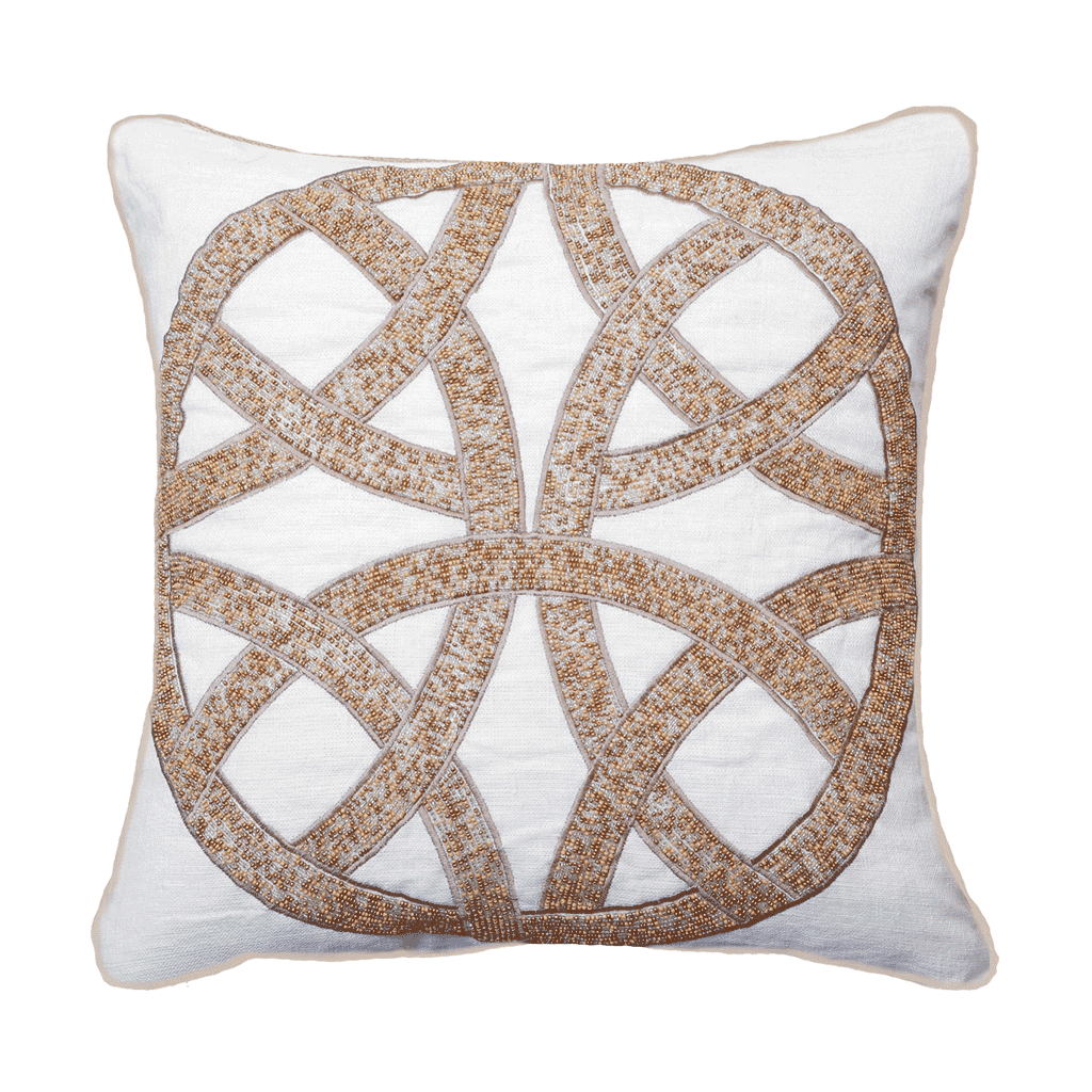 Bandhini White & Gold Braid Cross Cushion